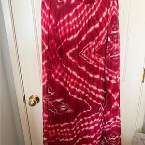 Chico's Cherry Red and White Pleated Maxi Skirt Size 1